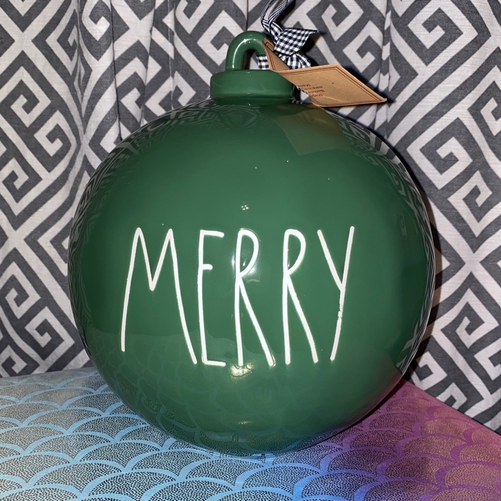 Rae Dunn Large Green Christmas Merry Ornament Figurine Brand New!